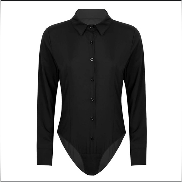 iEFiEL Tops - NWT iEFiEL Women”s Black Women's Button-Down LS Bodysuit Shirt Size XXL